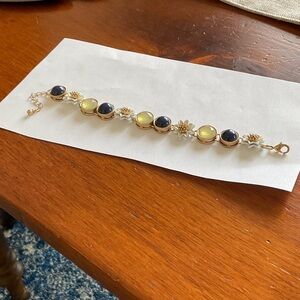 Vintage Gold toned Blue, Yellow and Flower Bracelet